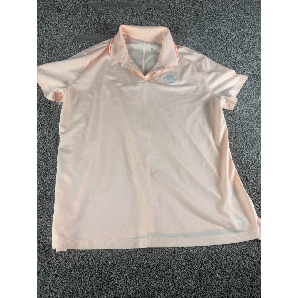 Nike Polo Shirt Womens Peach Pink Dri-Fit Pebble Beach Golf Short Sleeve - XL